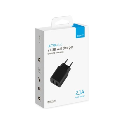 Зарядное устройство  Deppa (11308) Ultra 2, USB, 2.1 A, черный