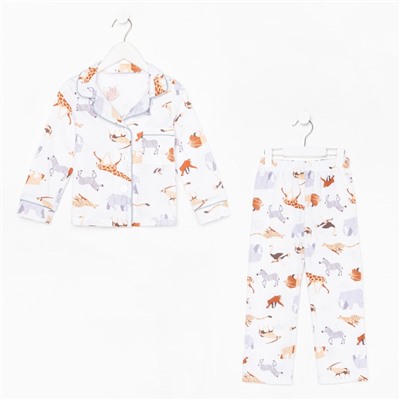 Пижама детская (рубашка и брюки) KAFTAN "Animal" размер 110-116, цвет белый