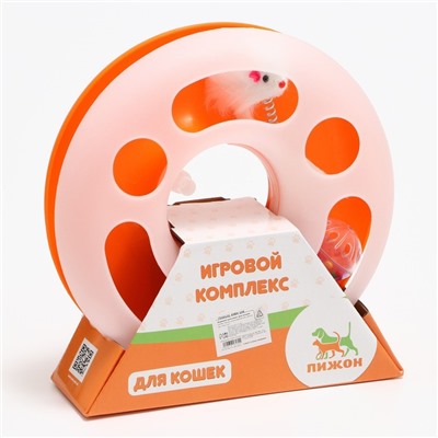 Игрушка для кошек "Загадочный круг" с дразнилкой и шариком, 24 х 24 х 7 см, оранжевая/белая   791613