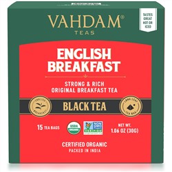 Vahdam Teas, черный чай, для английского завтрака, 15 чайных пакетиков, 30 г (1,06 унции)