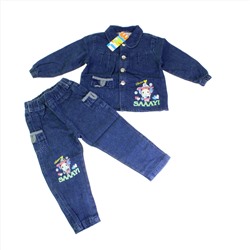 Рост 75-80. Стильный детский комплект Happy из плотной джинсовой ткани с оригинальным принтом.