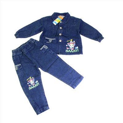 Рост 75-80. Стильный детский комплект Happy из плотной джинсовой ткани с оригинальным принтом.