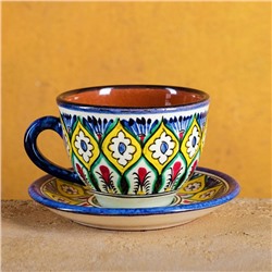 Чайная пара Риштанская Керамика "Цветы", 250 мл, синяя