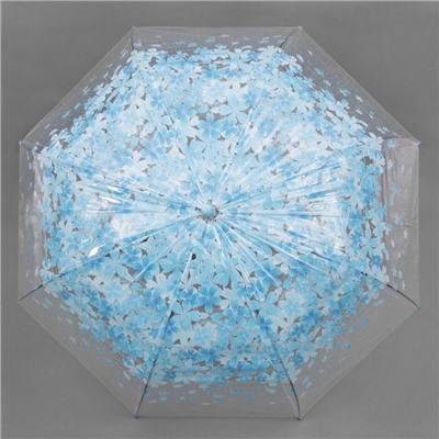 Зонт - трость полуавтоматический «Цветы», 8 спиц, R = 40 см, цвет голубой