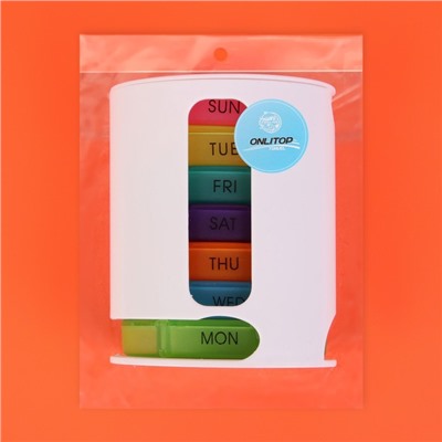 Таблетница-органайзер «Неделька», английские буквы, 7 контейнеров в 4 секциях, разноцветная