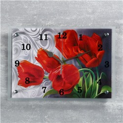 Часы настенные, серия: Цветы, "Красные тюльпаны" 25х35 см