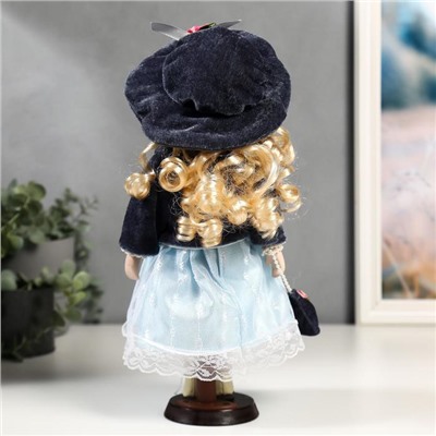Кукла коллекционная керамика "Ирина в голубом платье и сером пиджаке" 30 см