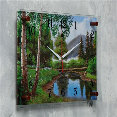 Часы настенные, серия: Природа, "Мостик через речку", 30х40  см, микс
