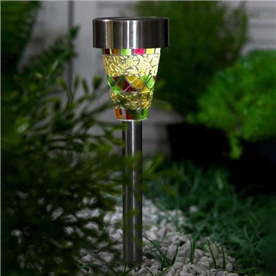 Фонарь садовый на солнечной батарее "Витраж янтарный", 39.5 см, d=7.5 см, 1 led, металл