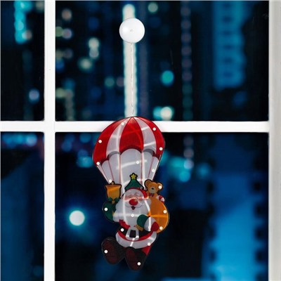 Светодиодная фигура на присоске «Дед Мороз на парашюте» 20 × 42 см, пластик, батарейки АААх3 (не в комплекте), свечение тёплое белое