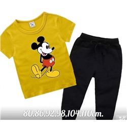 Детский костюм футболка Микки желтая с черными брюками XI
