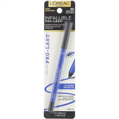 L'Oreal, Водостойкий карандаш для глаз Infallible Pro-Last, оттенок 960 «Кобальтовый синий», 1,2 г