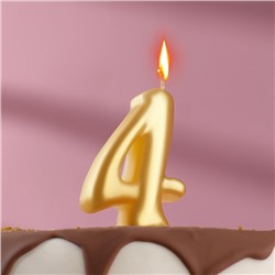 Свеча для торта цифра "Овал" золотая "4", большая, 7 см