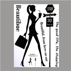Наклейка пластик интерьерная чёрная "Девушка с покупками" блёстки 50х70 см