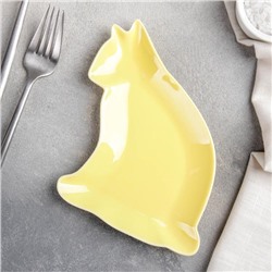 Блюдо сервировочное Доляна «Милашки. Котик», 12×16,5×2 см, цвет жёлтый