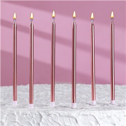Свечи в торт "Металлик", 6 шт, высокие, 13 см, розовый блик