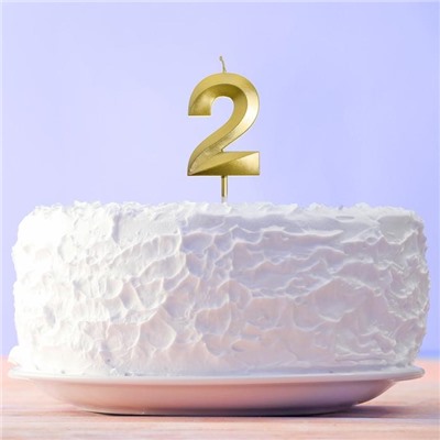 Свеча в торт цифра "2" , золото, 3,5 х 12 см