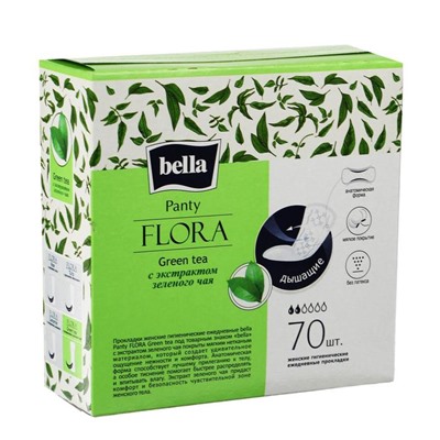 Прокладки женские гигиенические ежедневные bella Panty FLORA Green tea с экстрактом зеленого, 70 шт.