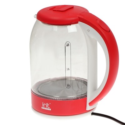 Чайник электрический Irit IR-1913, стекло, 1.8 л, 1500 Вт, красный