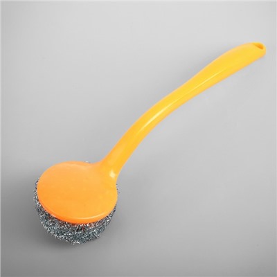 Губка для мытья посуды с ручкой Доляна, 26×6,5 см, металл, цвет МИКС
