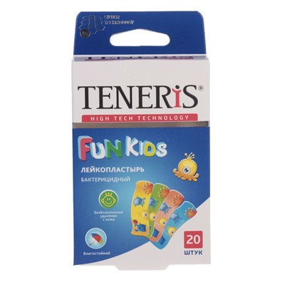 Лейкопластырь бактерицидный Teneris "Fun Kids" с ионами серебра на полимерной основе. 20 шт