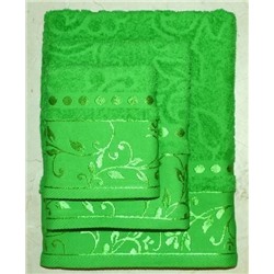 Набор махровых полотенец жаккард "Подарочный"-зеленый 3 шт (40*70 см, 50*90 см,70*130 см) в индив. упак. хлопок 100%