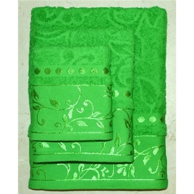 Набор махровых полотенец жаккард "Подарочный"-зеленый 3 шт (40*70 см, 50*90 см,70*130 см) в индив. упак. хлопок 100%
