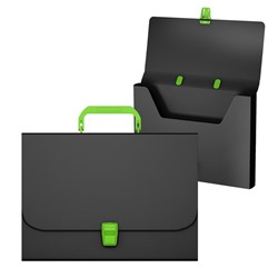Папка-портфель 1 отделение ErichKrause "Matt Accent", A4, 335 х 230 х 35 мм, 700 мкм, черная с зеленой ручкой и замком