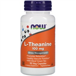 Now Foods, L-теанин, 100 мг, 90 растительных капсул