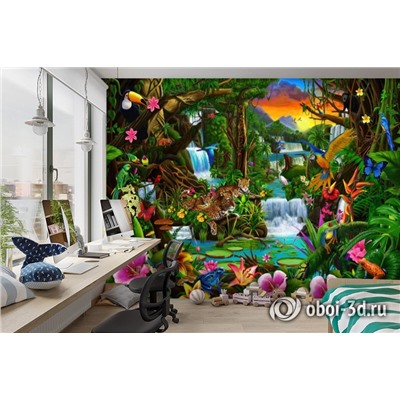 3D Фотообои «Тропический цветочный лес»