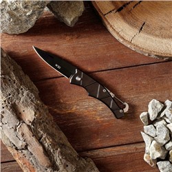 Нож складной "Разведчик" лезвие черное 6,4см, рукоять под черный металл, карабин, 15 см