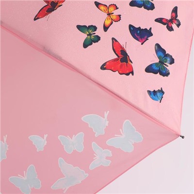 Зонт автоматический «Бабочки», ветроустойчивый, проявляющийся рисунок, 3 сложения, 8 спиц, R = 51 см, цвет МИКС