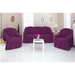 Комплект чехлов на трехместный диван и 2 кресла с оборкой фиолетовый 225, Характеристики