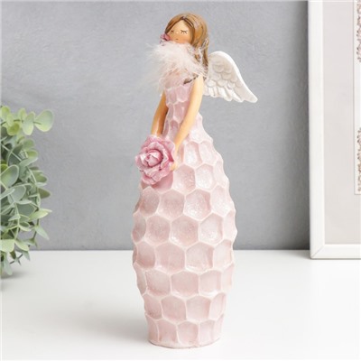 Сувенир полистоун "Девушка в розовом платье-сотах с розочкой" 9,5х8х25,5 см