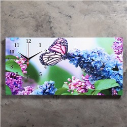 Часы-картина настенные, серия: Цветы, "Сирень и бабочка", 40 х 76 см, микс