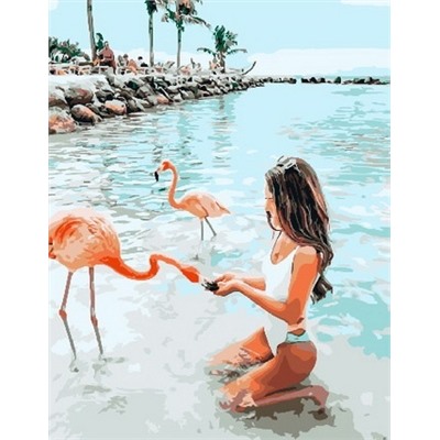 Картина по номерам 40х50 - Девушка и фламинго