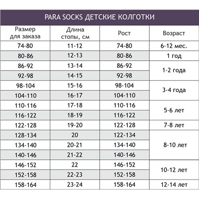 Para socks, Колготки детские Para socks