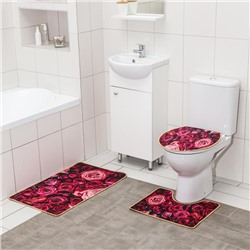 Набор ковриков для ванной и туалета Доляна «Розы», 3 шт: 50×80, 50×40, 40×43 см