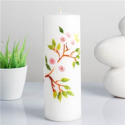 Свеча «Сакура на белом», 70 × 70 × 200 мм, цвет белый