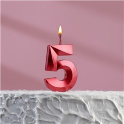 Свеча в торт на шпажке «‎Грань», цифра "5", 5 х 3.5 см, красная
