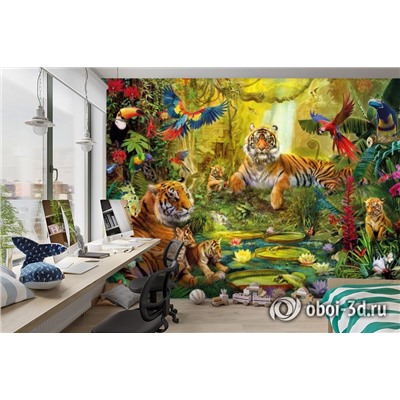 3D Фотообои «Сказочные тигры»