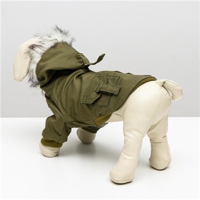 Куртка для собак с меховым капюшоном, S (ДС 20 см, ОШ 23 см, ОГ 32 см), зелёная