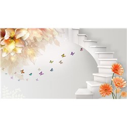 3D Фотообои  «Фантазийная лестница с цветами»