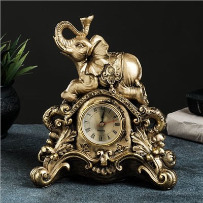 Часы настольные "Слон сверху часов" 21х12х25 см, бронза с позолотой