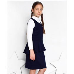 Школьный комплект для девочки с синим сарафаном и белой блузкой 78932-74504