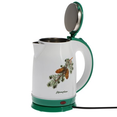 Чайник электрический МАТРЁНА MA-120, металл, 1.8 л, 1500 Вт, бело-зелёный с рисунком "Шишки"