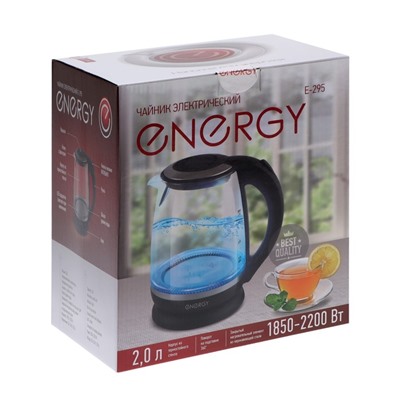 Чайник электрический ENERGY E-295, стекло, 2 л, 2200 Вт, чёрный