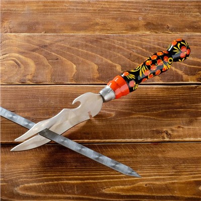 Нож-вилка для шашлыка, с росписью