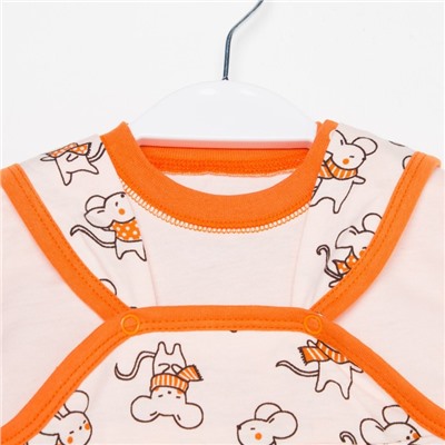Комплект (чепчик/боди/футболка) детский детская, цвет персиковый/мышки, рост 62