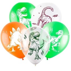 Шар латексный 12" "Динозавры", 4сторон., пастель-кристалл, цвета микс